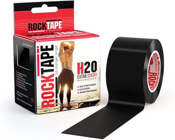 RockTape Unisex H2O Kinesiology Tape (5cm x 5m Roll), Elastic Therapeutic Sports Tape, Waterproof Physio Tape for Shoulder, Ankle, Elbow, Wrist, Shin Splints & Knee Support, Black